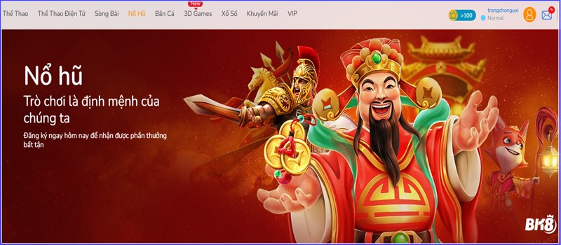 Nổ hũ BK8 là một nền tảng cá cược trực tuyến nổi tiếng, giúp game thủ làm giàu nhanh chóng. Với hơn 1000 game slots từ các nhà phát hành hàng đầu thế giới, BK8 cam kết mang đến trải nghiệm đổi thưởng hấp dẫn và chất lượng. Tổng quan về trò chơi nổ hũ BK8 Nổ hũ hay Slots đều là tên gọi chung của sảnh game điện tử HOT tại nhà cái lớn BK8. Không gian đổi thưởng tại BK8 cập nhật hơn 1000 sản phẩm chất lượng, do các nhà phát hành nổi tiếng thế giới cung cấp. Phiên bản quay hũ của điểm cược giữ lối chơi khá giống các máy đánh bạc tại Casino truyền thống, nhưng sự đa dạng và phong phú trong chủ đề và biểu tượng đặc biệt là điểm khác biệt chính. Với hàng nghìn màu sắc khác nhau từ hơn 1000 tựa game, BK8 mang đến cho người chơi những trải nghiệm thú vị và mới mẻ. Game nổ hũ tại BK8 có gì hấp dẫn? Đánh giá ưu điểm khi trải nghiệm Slots BK8 từ người chơi: BK8 có lợi thế hoạt động lâu năm trên thị trường, giữ chân người chơi nhờ hệ thống sản phẩm chất lượng, tỷ lệ Jackpots cao và trả thưởng sòng phẳng. Đứng trước đường đua thứ hạng giữa các nhà cái, Nổ hũ BK8 luôn nằm trong top 3 bởi các ưu điểm sau: Ứng dụng công nghệ quay hũ hiện đại, tiên tiến Tốc độ quay Slots tại nhà cái BK8 ổn định, khởi chạy mượt mà nhờ ứng dụng công nghệ cá cược 4.0 hiện đại. Các thao tác đã được rút ngắn và tối ưu hóa, tạo cảm giác thoải mái nhất cho người chơi khi trải nghiệm. Quy luật, cách thức Nổ hũ BK8 đơn giản Ngay cả tân binh quay hũ lần đầu tiên cũng dễ dàng thành thạo thao tác ngay lượt chơi đầu tiên. Cược thủ có thể tìm kiếm quy luật, tỷ lệ thanh toán từ danh mục trong phòng Slots. Chỉ cần đọc rõ hướng dẫn chi tiết, mọi người chơi đều có thể tham gia lượt chơi Slots trong thời gian ngắn. BK8 sẵn sàng hỗ trợ cược thủ nâng cao tỷ lệ trúng hũ thông qua các tính năng hiện đại như Spin, Autoplay và vòng quay miễn phí. Đa dạng cấp bậc và mức tiền cược Hầu hết tựa game Slots tại BK8 được chia thành ba cấp độ phòng cơ bản. Điểm khác nhau cụ thể đã được liệt kê dưới đây để người chơi có cái nhìn rõ ràng và khách quan nhất: Cấp bậc tân thủ: Tiền cược tối thiểu thấp, thích hợp cho người chơi mới có không gian rèn luyện. Phòng cược kinh nghiệm: Thưởng có quy định giới hạn đặt tiền ở mức trung bình, mọi hội viên BK8 đều đủ điều kiện tham gia. Cao thủ: Đúng như tên gọi, cấp bậc này tạo cơ hội săn thưởng khủng nhưng cần đầu tư khoản bet lớn. Người chơi mới có thể bắt đầu làm quen ở mức thấp nhất, sau đó tăng dần để cải thiện giá trị thưởng. Cấp độ càng cao, dòng thanh toán mang lại càng nhiều lợi nhuận. Kho game cập nhật mới liên tục, quy tụ sản phẩm HOT trên thị trường Thay đổi để bắt kịp xu hướng và nhu cầu chơi Nổ hũ BK8 từ hội viên là trách nhiệm của nhà cái. Hơn 1000 sản phẩm chưa phải là con số cuối cùng, kho game được cập nhật mới liên tục. Đội ngũ nhân viên sẽ nghiên cứu mong muốn của người chơi và tìm kiếm sản phẩm hấp dẫn nhất. Giao dịch nhanh, trả thưởng sòng phẳng Để liền mạch cảm xúc của người chơi khi quay trúng ô thưởng Jackpot cao nhất, kênh trả thưởng của BK8 hoạt động 24/7. Quy trình nạp/rút được hoàn tất nhanh chóng qua các kênh giao dịch uy tín như ngân hàng địa phương, tiền mã hóa, QR- Bank, ví điện tử và thẻ cào. BK8 sở hữu tiềm lực kinh tế mạnh, đủ khả năng thanh toán từ vài trăm đến vài tỷ đồng cho hội viên ngay trong ngày. Nhà phát hành Slots chính của nhà cái BK8 BK8 chọn lọc đối tác cung cấp game Nổ hũ rất kỹ càng. 23 sảnh cược đều phát hành bởi những tên tuổi uy tín và hoạt động lâu năm trong lĩnh vực này. Các nhà phát hành chính bao gồm: NextSpin: Sảnh HOT được đầu tư công nghệ xử lý hình ảnh 3D chân thực, cập nhật nhiều tính năng mới lạ, thiết lập hơn 100 dòng thanh toán giúp người chơi nâng cao cơ hội săn kho báu Jackpot. Spadegaming: Nhà phát hành có trụ sở chính tại Malta, Philippines, sở hữu các siêu phẩm Nổ hũ đình đám như Candy Pop, Frogs N Files H5, Magical Lamp và Fruit Poppers. TopTrend Gaming: Được coi là “anh lớn” trong số các nhà phát hành Nổ hũ BK8, với giá trị giải thưởng cực lớn và tỷ lệ nổ hũ cao. Microgaming: Đối tác lâu đời nhất của BK8, có đóng góp tích cực nhất cho kho game Slots với hình ảnh HD tinh xảo và âm thanh 4K sống động. Play’n Go: Công ty phát hành Slots độc quyền từ năm 2004, được cấp phép uy tín từ các tổ chức nổi tiếng như Romanian National Gambling và Malta Gaming Authority. Một số sảnh Nổ hũ khác tại BK8 bao gồm PP, FC, Spire, JL, CQ9, YGR, FG, Habanero, NT, RT, AG, MT, GP, Goldenbay và JDB. Tổng hợp tựa game Slots có lượt người chơi cao nhất Để giúp tân binh mới không gặp bối rối khi đứng trước kho Nổ hũ BK8 với hơn nghìn trò chơi, dưới đây là top 5 sản phẩm RTP cao, đang có nhiều lượt quay Slots nhất: Fruits 777: Sản phẩm xây dựng nội dung theo chủ đề trái cây, luật chơi và cách thức trả thưởng đơn giản, thích hợp cho người mới bắt đầu. Zeus: Tái hiện câu chuyện thần thoại Hy Lạp, với các biểu tượng phác hoạ hình ảnh các vị thần, bao gồm 5 dòng với 25 cuộn thanh toán. Dragon Hatch: Phiên bản săn Rồng với tỷ lệ thưởng Jackpot cao, tính điểm cho người chơi tại các biểu tượng xếp dòng và tiện ích nhận lượt quay miễn phí. Roma: Tái hiện không khí chiến đấu thời cổ đại, với tính năng đặc biệt giúp nâng cao cơ hội trúng giải và hệ số thưởng. Brother Kingdom: Có tới 20 payline, giúp người chơi có khả năng thắng cao. Tận dụng nút quay tự động để tiết kiệm thời gian và dồn lực thực hiện nhiều vòng quay hũ. Bên cạnh top 5, còn có nhiều tựa game Nổ hũ khác như Candy Bonanza, 5 Fortune Stars, Shake Thai Thai, Mr. Hippo, Holy Goat, Lucky Neko, Safari Wilds và Cruise Royale. Kết luận Trên đây là giới thiệu tổng quan về chuyên mục Nổ hũ BK8. Hãy tự mình đánh giá và trải nghiệm bằng cách mở tài khoản và bắt tay đặt cược Slots trực tuyến đổi thưởng ngay bây giờ. Hàng trăm giải đấu đua top đang chờ hội viên nhà cái rinh về túi. Trải nghiệm Nổ hũ BK8 để có cơ hội làm giàu và tận hưởng những phút giây giải trí đỉnh cao.