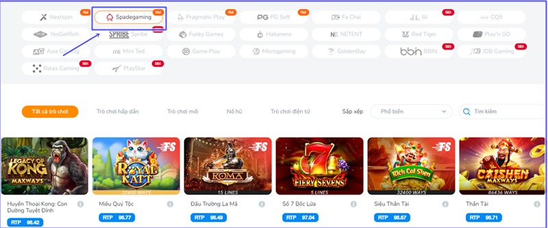 SpadeGaming - Đối tác sảnh Slots